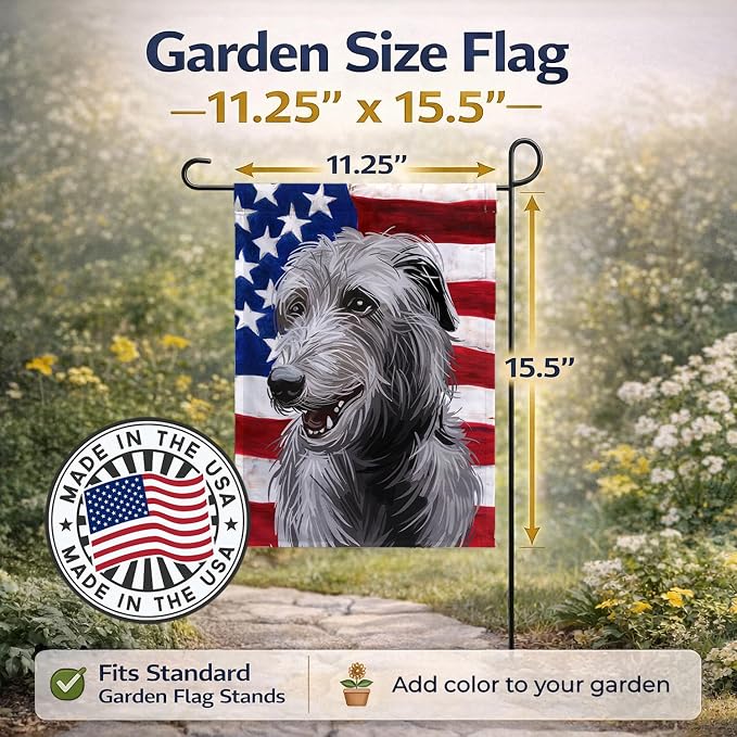 Caroline's Treasures CK6695GF Scottish Deerhound Dog American Flag Garden Flag Mailbox Flag Decorative Yard Flag Banner Outside Patio Artwork Yard Flower Beds, Garden Size, Multicolor