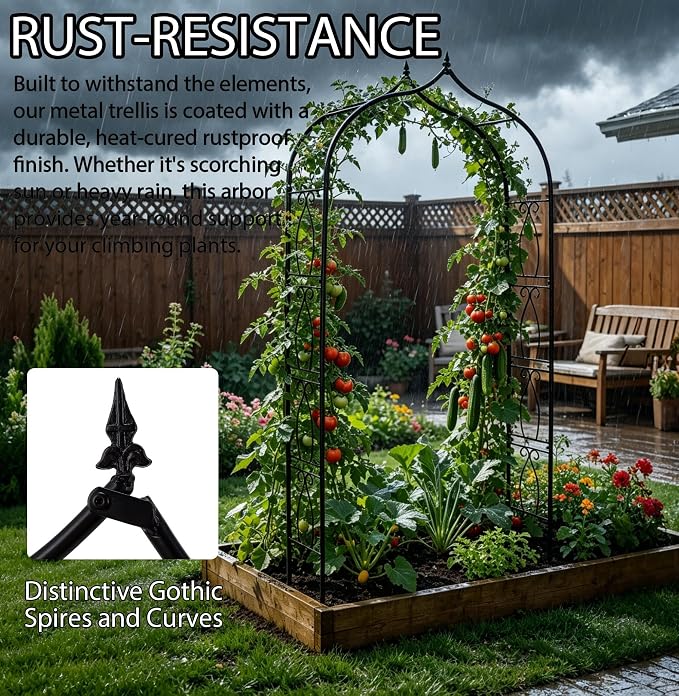 Metal Garden Arbors 8Ft Thickened Arch Trellis for Climbing Plants | Outdoor Arbor Rustproof Metal Frame Trellises Grapes Rose Yard Entrance Wedding Arched Backdrop Stand Party Event Decoration