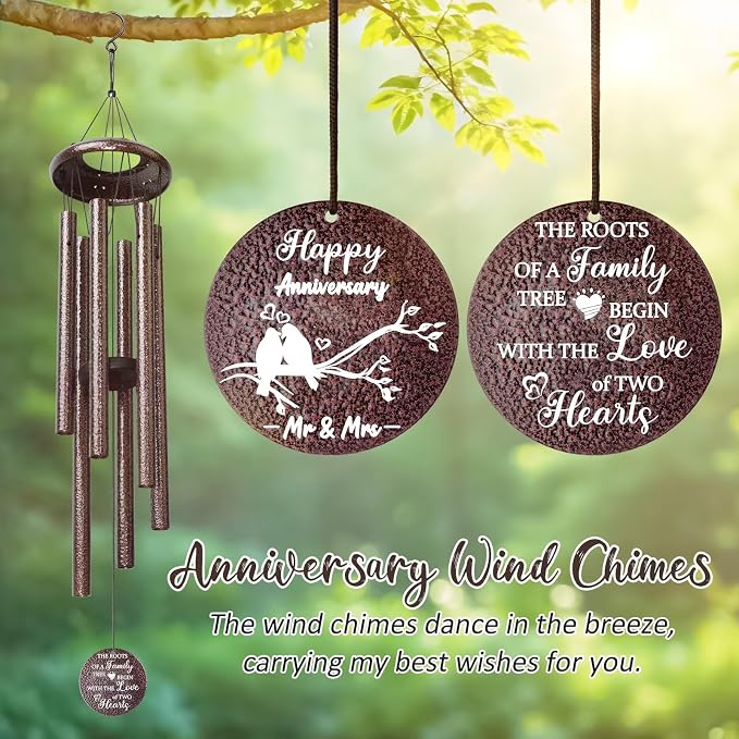 Anniversary Wind Chimes Gifts for Men Women, Happy Anniversary Decorations, 25" Wind Chimes Romantic Gift for Couple, Parents, Wife, Husband, Friends