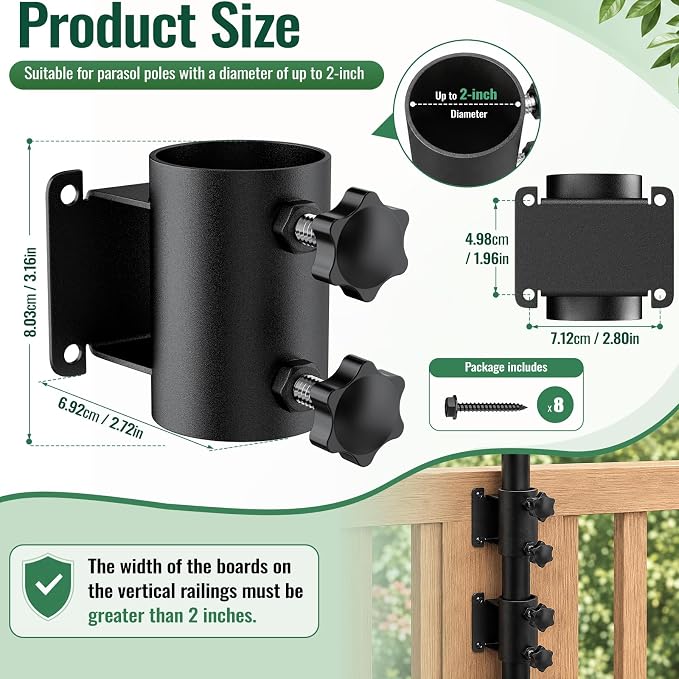 Patio Umbrella Holder for Deck Railing,Heavy Duty Deck Umbrella Mount,Outdoor Metal Patio Umbrella Clamp,Deck Umbrella Base and Stand for Outdoor Courtyard, Balcony, Boats