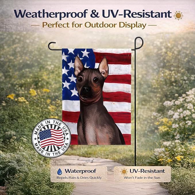 Caroline's Treasures CK6400GF American Hairless Terrier American Flag Garden Flag Mailbox Flag Decorative Yard Flag Banner Outside Patio Artwork Yard Flower Beds, Garden Size, Multicolor