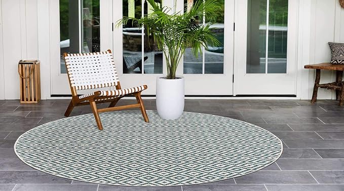 Unique Loom Jill Zarin Outdoor Collection Area Rug - Costa Rica (6' 7'' Round, Teal/ Ivory)