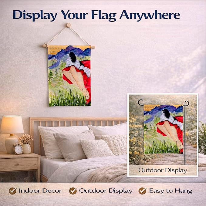 Caroline's Treasures SS8524GF Lady with her Japanese Chin Garden Flag Mailbox Flag Decorative Yard Flag Banner Outside Patio Artwork Yard Flower Beds, Garden Size, Multicolor