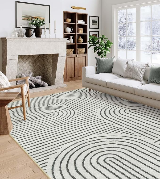 Lahome Abstract 8x10 Area Rugs for Bedroom, Washable Rugs 8x10 Living Room | Soft Ultra-Thin Non-Slip Modern Dining Room Rug Non-Shedding Accent Carpet for Office Darrell (8x10ft, Black)