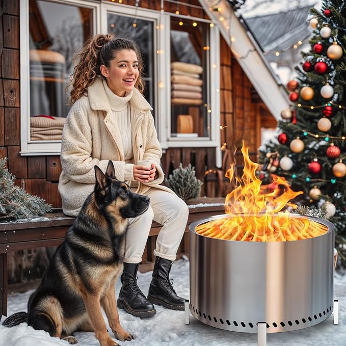 HGD 27.5" Smokeless Fire Pit Outdoor, Large Stainless Steel Wood Burning Firepit with Secondary Combustion, Backyard Patio Stove for Garden, BBQ & Bonfire