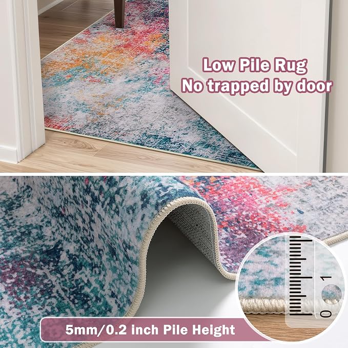 Beeiva Abstract Large Carpet for Living Room 8x10, Modern Washable Non Slip Area Rugs, Ultra Thin Foldable Lightweight Low Pile Rug for Dining Room Bedroom Playroom Office - Ivory Blue
