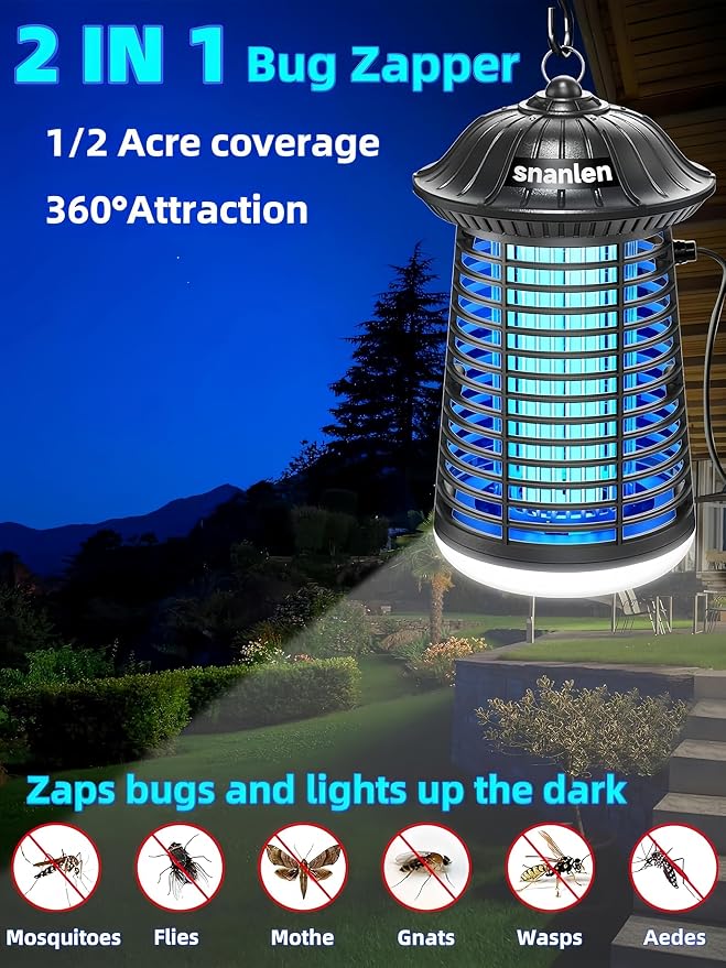 snanlen 4200V High-Powered Electric Bug Zapper Outdoor & Indoor with LED Attractant, Durable ABS Mosquito Zapper Outdoor, Plug-in Fly Trap & Mosquito Killer for Patio, Yard, Garden and Home