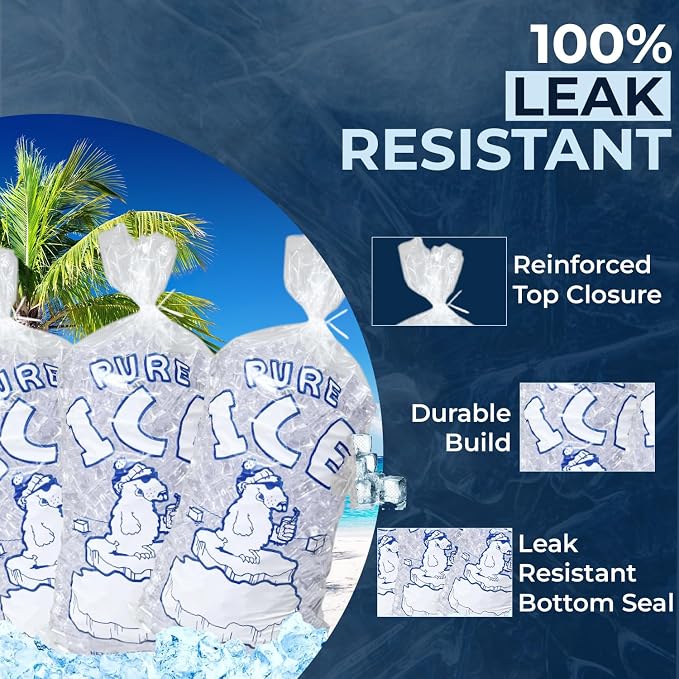 Ice Bags 10 lb with Twist Ties, 1000 Count – Heavy Duty Bulk Plastic Ice Bags for Commercial Use in Convenience Stores, Gas Stations & Restaurants – By Interplas