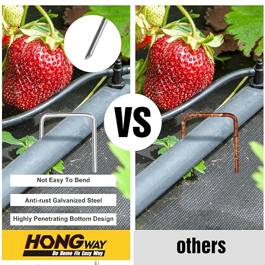 HongWay 120 Pack 4 Inch Landscape Garden Staples, Garden Stakes Galvanized 12 Gauge SOD Ground Stakes Landscaping Fabric Pins Yard Staples for Lawn Turf Hose Irrigation Tubing