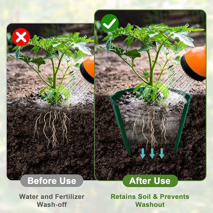 6 Pack Round Planting Grow Rings,7" Planting Protective Round Edging, Plant Support Rings to Protects Plants, Deep Watering Plant Collars for Vegetables Herbs Flowers (Green)