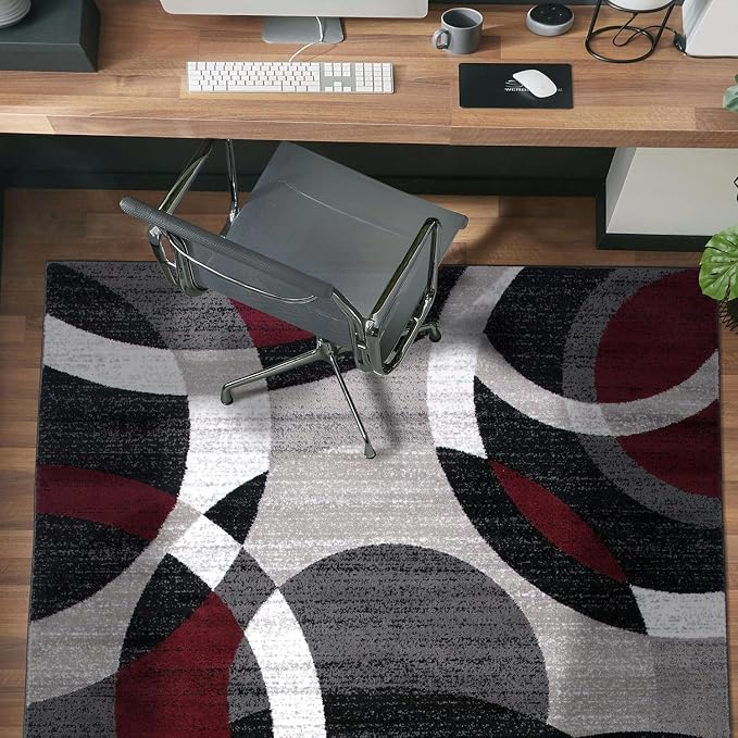 Rugshop Abstract Circles Contemporary High Traffic Area Rug Red 3'3" x 5' | Rectangular, Size 3'3" x 5', Living Room, Bedroom, Dining Room, Home Office, Kitchen, Entryway, Hallway, Nursery, Kids Room