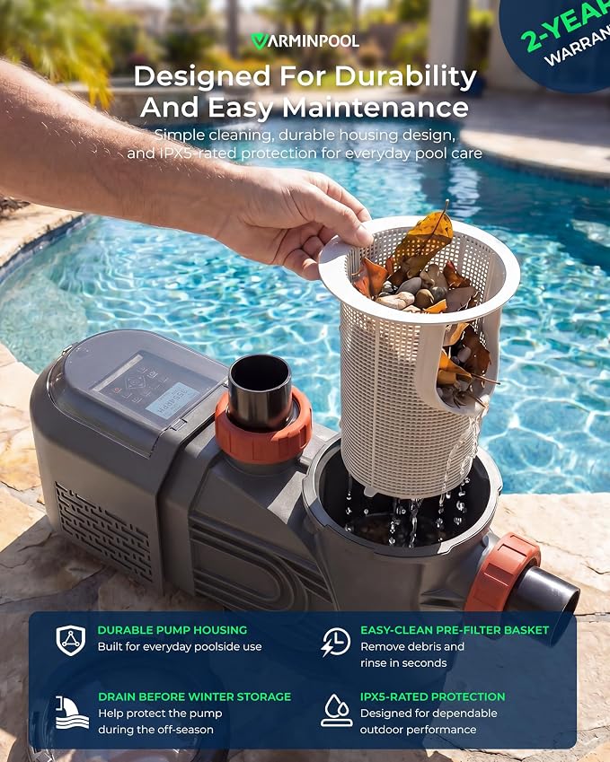 1.8 HP Variable Speed Pool Pump for Above & Inground Pools, Up to 9114 GPH, 220V Inverter Pool Pump with Permanent Magnet Motor, Energy Efficient, Saltwater Compatible