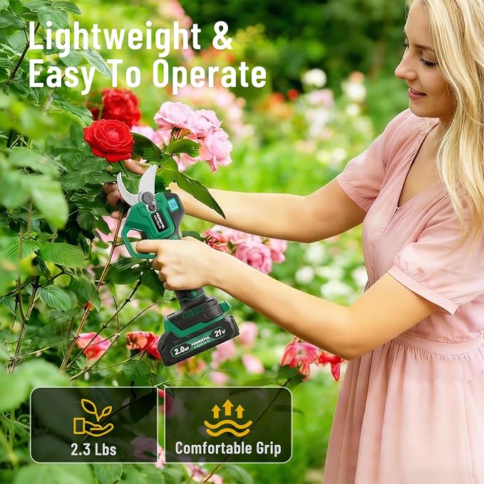 2.1“/54mm Electric Pruning Shears, Upgraded Cordless Electric Scissors, with Brushless Motor | Dual 2.0Ah Battery | Sk7 Blade | LCD Display for Heavy-Duty Garden, Orchard & Branch Cutter