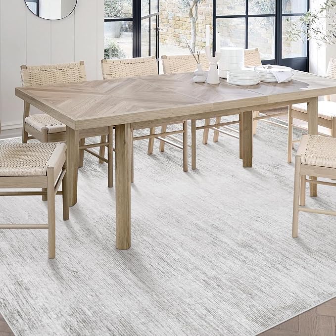 Area Rugs 5x7 Living Room: Washable Rug Modern Abstract Rugs Soft Non Slip Neutral Rug Stain Resistant Indoor Carpet for Bedroom Kitchen Dining Room Nursery Home Office Rugs(Grey,5'x7')