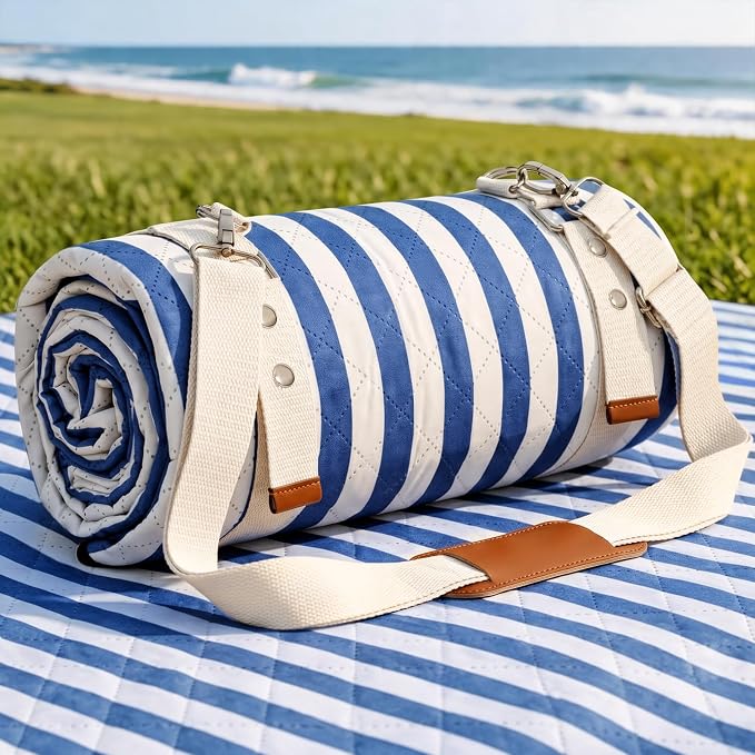 G GOOD GAIN Waterproof Picnic Blanket, 79"x79" Extra Large Beach Mat for 6 to 8 Adults, Machine Washable Outdoor Blanket for Camping, Grass, Park, Camping, Concerts, MiddleBlue