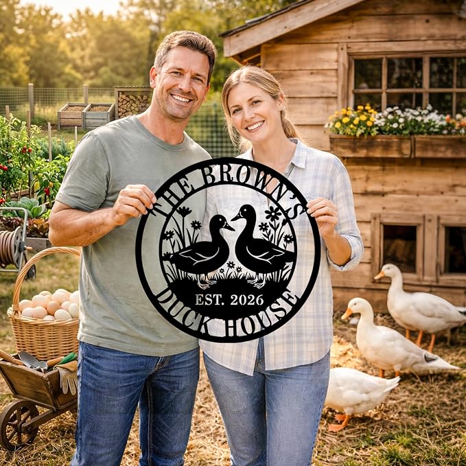 Custom Duck Farm Sign Personalized Duck Metal Wall Art, Farmhouse Duck Decor, Duck Coop Sign, Duck Couple Metal Sign, Quack Shack Farm Sign, Custom Farm Name Sign