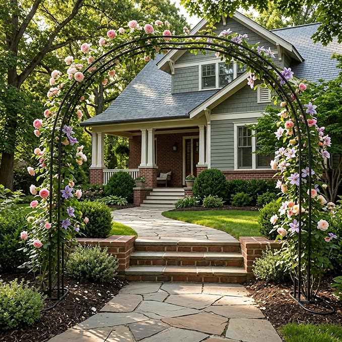 Metal Garden Arch, 98.5" W x 90.5" H Heavy Duty Metal Garden Arch Trellis for Climbing Plants