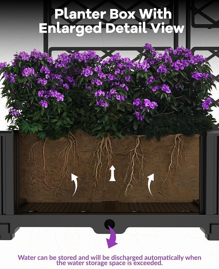 Planter Box WithTrellis,Planter Box for Climbing Plants/Vines,50x63In Garden Trellis,for Vegetables Flower, Planter Box for Backyard Patio Balcon