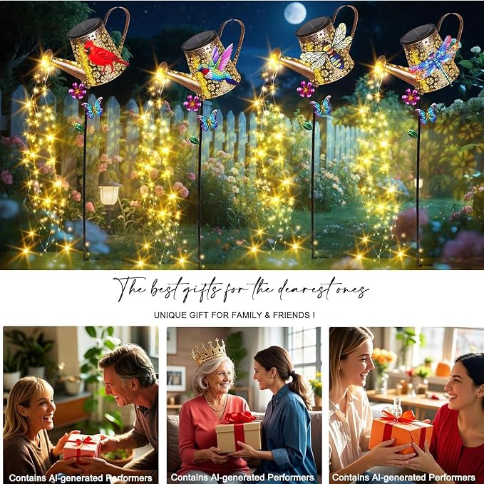 Solar Watering Can with Lights Outdoor Garden, 41in Large Bee Garden Stake Lights, Waterproof Decoration for Yard Lawn Pathway, for Mom Grandma Women Birthday Gardening Gift