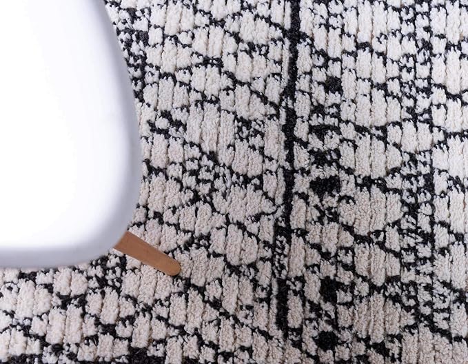 Unique Loom Morocco Collection Abstract Border, Diamond, Bohemian Area Rug (9' 0 x 12' 0 Rectangular, Ivory/Black)