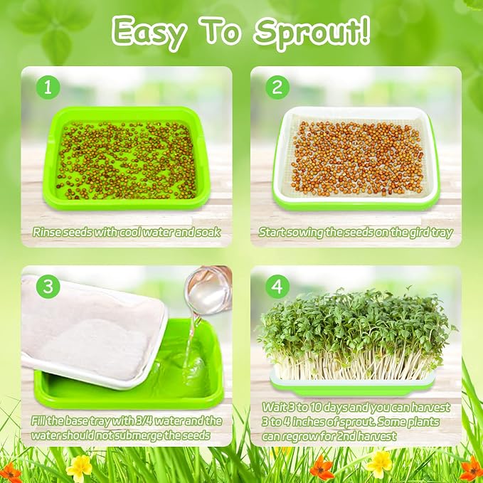 Legigo 16 Pack Seed Sprouter Trays- Soil-Free Cultivation Germination Tray, BPA Free Nursery Tray with Planting Paper for Indoors or Outdoors Sprouting Seeds, Grow Grass, Beans and More