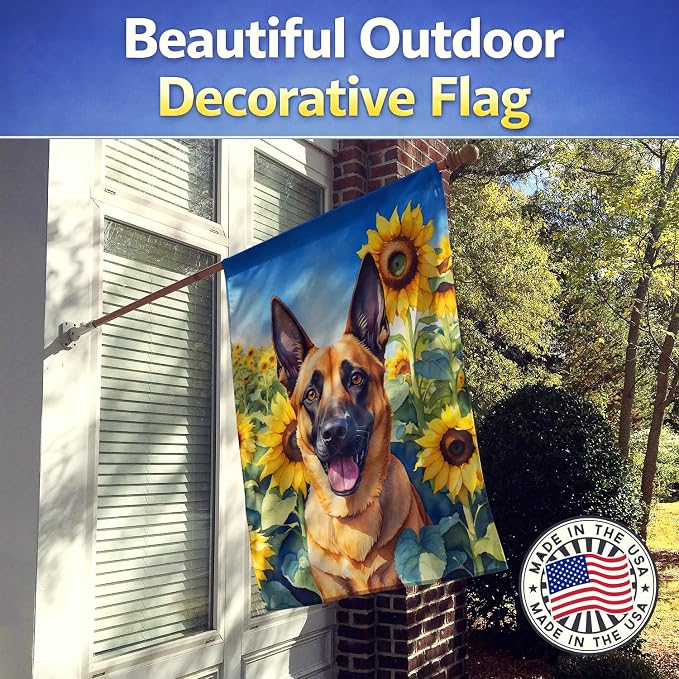 Caroline's Treasures DAC6022CHF Belgian Malinois in Sunflowers House Flag Large Porch Sleeve Pole Decorative Outside Yard Banner Artwork Wall Hanging, Polyester, House Size, Multicolor