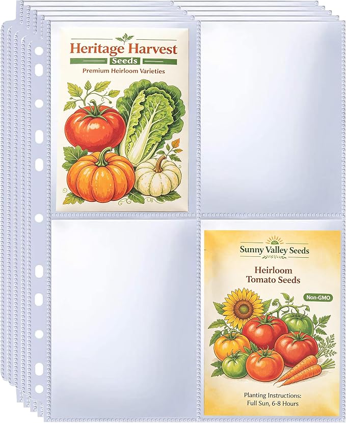 30 Pack 120 Pocket Seed Organizer Sheet, 3.5x5” Seed Packet Binder Sleeves, Heavy Duty Garden Seeds Storage Pages for 3 Ring Binder