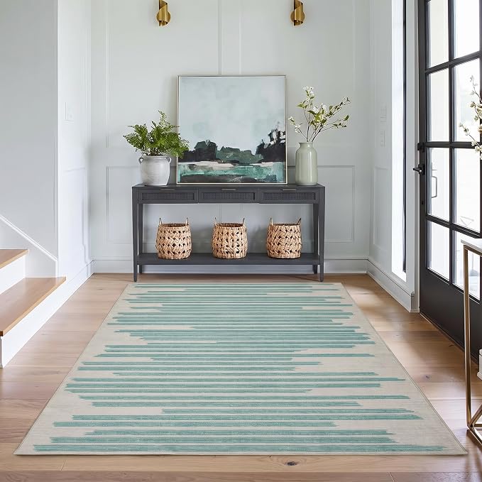 GarveeHome Washable Area Rug 4x6 Modern Non Slip Rug for Living Room Dorm | Stain Resistant Low Pile Carpet Perfect for Bedroom Kitchen Hallway Home Office, Green