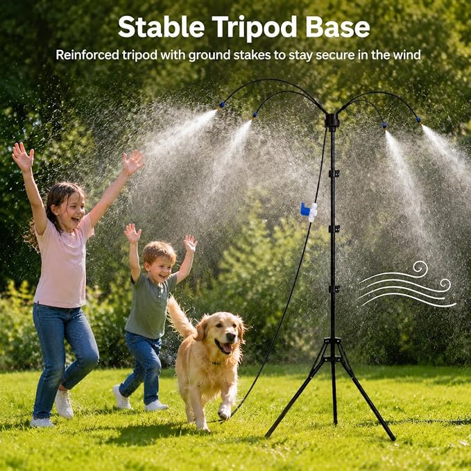 Standing Misters for Outside Patio, Portable Misting System with 5.3Ft Adjustable Height, 26Ft Water Hose and Stable Tripod Base for Backyard Pool Garden Cooling