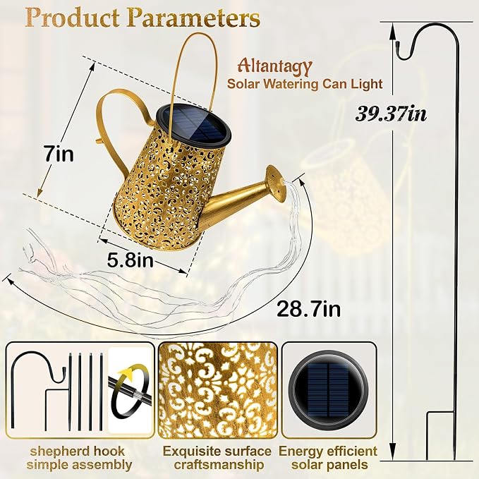 Solar Watering Can Lights:Outdoor Waterproof Metal Led String Lantern - Classic Fariy Hanging Decorations for Garden Pathway Patio - Morhers Day Gifts for Mom Grandma Women Over 40