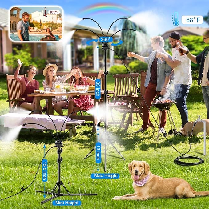 Standing Misters for Outside Patio, Adjustable Height 5.3 FT Stand Misting System for Cooling Outdoor, Water Mister for Mist Playing, Patio Cooling, Backyard