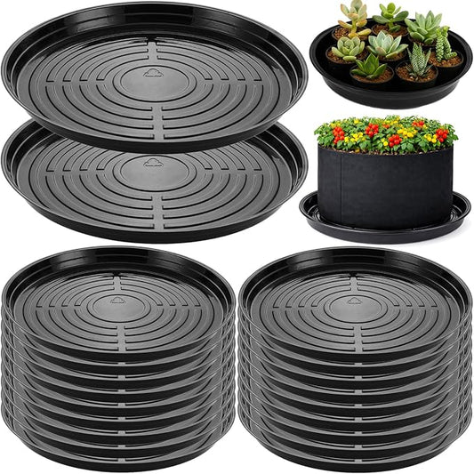 20 Packs 18 Inches Extra-Large Black Plant Saucers for Indoor Outdoor Use Heavy Duty Plastic Plant Trays for Planter Bulk Flower Pot Drip Trays to Catch Water, 4 to 20 Inch