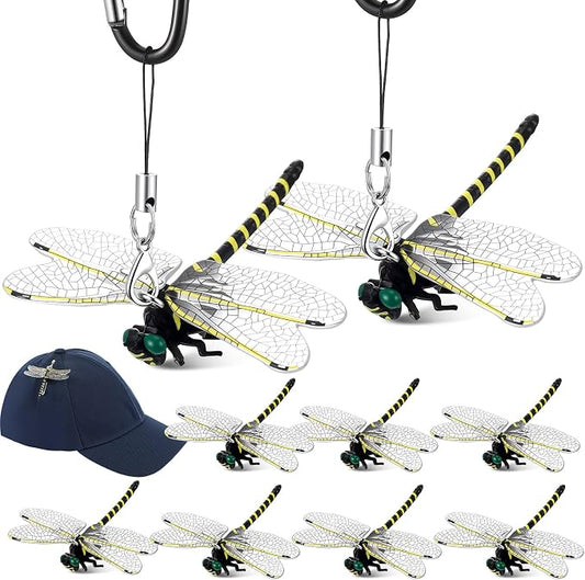 Qualirey 8pcs Dragonfly Hat Clip 2.2inch Realistic Dragonfly with Hook Attach to Backpack Hat Keychain for Indoor Yard Garden Plant Decor