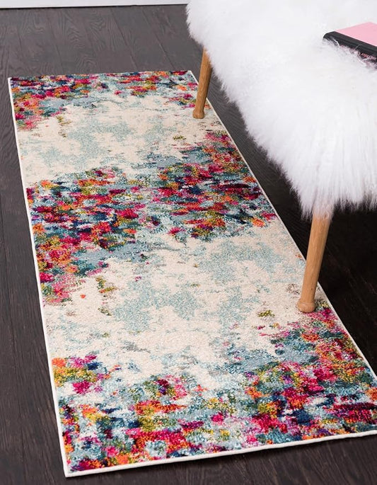 Unique Loom Chromatic Collection Area Rug - Joyous (2' x 8' Runner Multi/Blue)