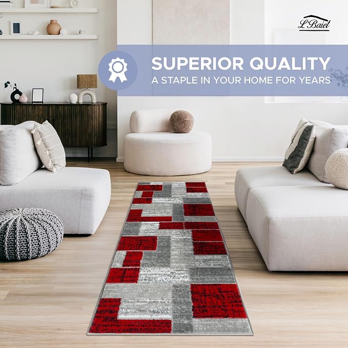 L'Baiet Verena Geometric Area Rug Red Grey 4' x 6' Medium Area Rugs Carpet for Living Room, Bedroom, Dining Table, Office, Hallway, Foyer | Neutral Colorful Modern Abstract Home Decor