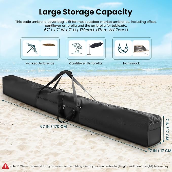 Patio Umbrella Storage Bag,Upgraded 900D Large Beach Umbrella Bag with Padded Carry Strap and Double Open Waterproof Zipper,Universal Pool Umbrella Sleeve for Blissun, Sunshine, Tempera Sun Umbrella