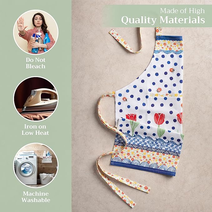Maison d' Hermine Aprons for women with Pocket 100% Cotton (27.50"x31.50") | Adjustable Neck Strap & long ties Apron Men Chef Wedding Cooking Gardening Server Maid