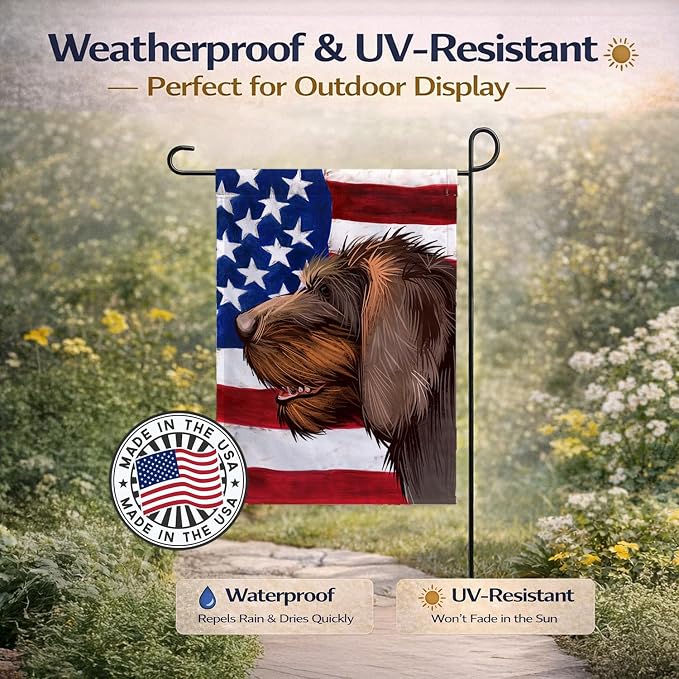 Caroline's Treasures CK6484GF Cesky Fousek Dog American Flag Garden Flag Mailbox Flag Decorative Yard Flag Banner Outside Patio Artwork Yard Flower Beds, Garden Size, Multicolor