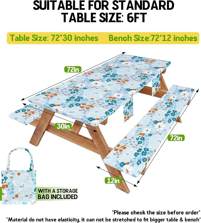 Picnic Table Cover with Bench Covers Tablecloth Glamping Essentials Travel Vacation Table Cloth Outdoor Cool Unique Fun Ideas Gifts for Camper Camping Lovers RV Owner Family Couple Women Female Mom