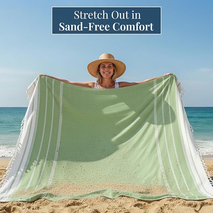 LANE LINEN Beach Blanket Sandproof – Lightweight Oversized Picnic Mat with Quick-Dry Comfort & Diamond Weave Design 82"x82", Beach Accessories Must-Haves, Park Outings, Coastal Getaways – JadeLime