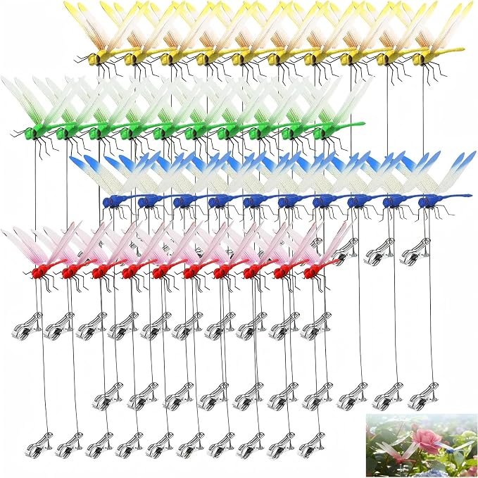 Dragon Fly Clips for Bugs Repellent, 3D Dragonfly Garden Stakes Decor - Dragonfly Clips to Keep Bugs Away, for Outdoor Garden Decoration & Hat Clip Accessories (40pcs)