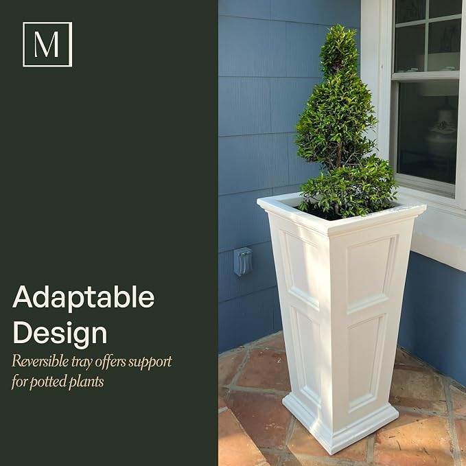 Mayne Fairfield 34-Inch Tall Planter – Weather-Resistant Self-Watering Indoor/Outdoor Garden Pot for Flowers, Patio, Porch, and Entryway, Durable Design