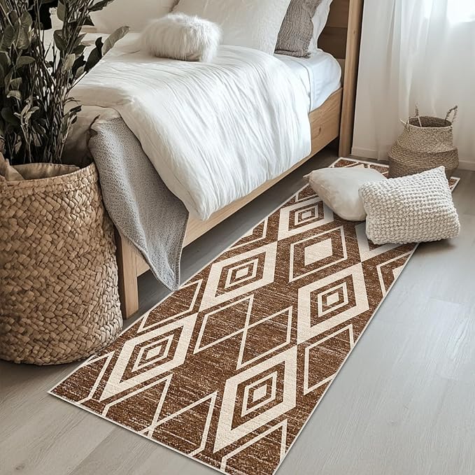 2x6 Moroccan Runner Rug for Entryway Hallway Kitchen Western Boho Terracotta Modern Farmhouse Area Rug Machine Washable Non-Slip Tribal Series Carpet for Bedroom Bathroom Entrance