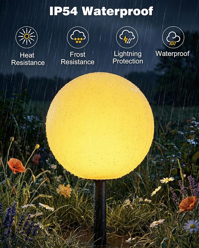 12 Inch Solar Ball Light, Solar Rechargeable Globe Light,3 Modes Dimmable Globe Light,Decor for Patio,Garden,Yard,Beach,Pathway,Party Decorative Lighting