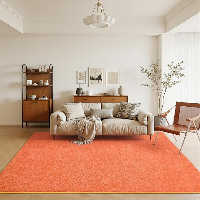 Chicrug Modern 5x8 Memory Foam Area Rugs for Bedroom Living Room | Low-pile Carpet Rug for Kids Playroom, Floor Rug for Bedside Dorm Dining Room Home Decor, Orange and White