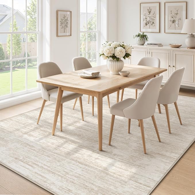 5x7 Area Rugs Living Room Rug: Washable Modern Abstract Rugs Neutral Non Slip Rug Soft Low Pile Indoor Bedroom Carpet for Nursery Office Dining Room Kids Room (Beige, 5'x7')