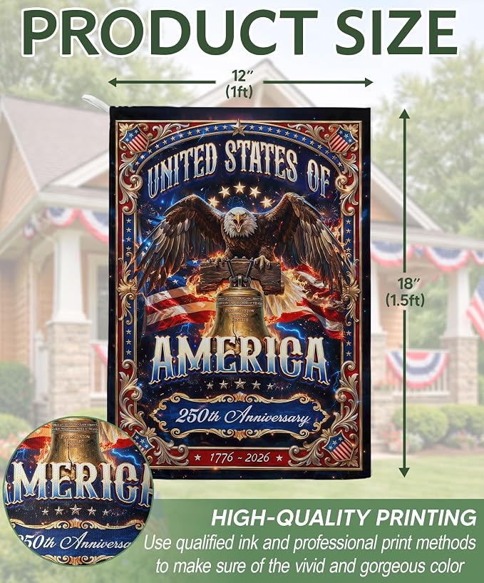250 Year American Anniversary Flag, 250th Anniversary Patriotic Design, Banner Commemorative Outside Decoration, 250 Years Of Freedom Flag, Garden Flags For Outside 3 (12x18 Inch)