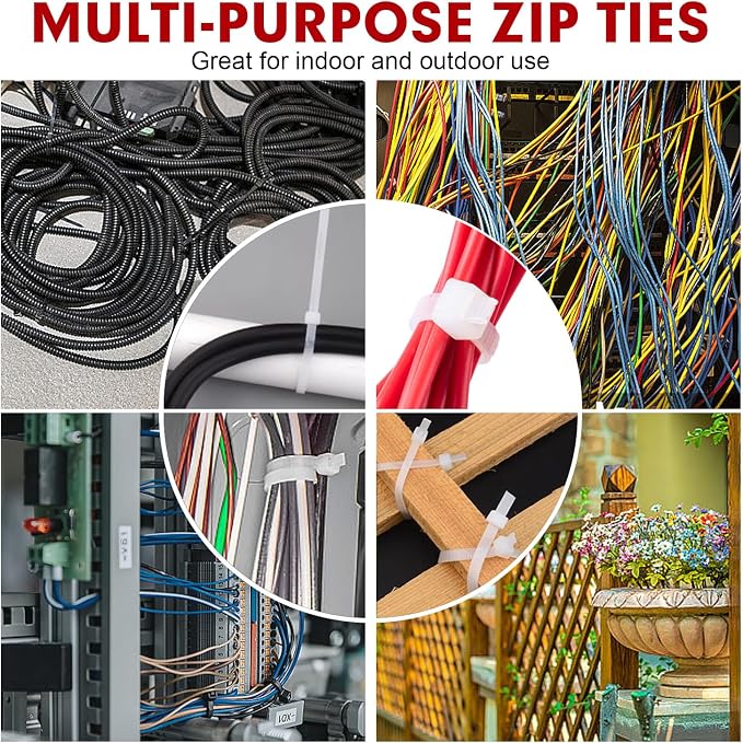 Zip Ties, RAZCC 1200pcs Cable Zip Ties 12 Inch, Heavy Duty White Plastic Wire Ties with 70lb Tensile Strength, Self-Locking Nylon Cable Ties, Wire Management for Indoor and Outdoor