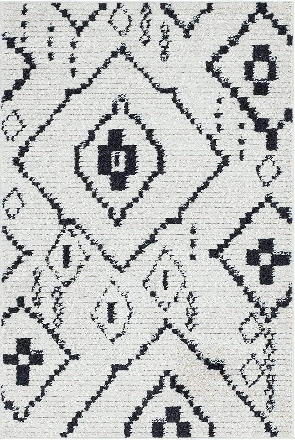 Unique Loom Morocco Collection Tribal, Southwestern, Bohemian Area Rug (4' 0 x 6' 0 Rectangular, Ivory/Black)