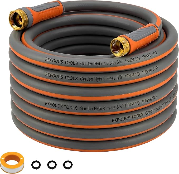 PremiumPro 75FT 5/8" Heavy Duty Reinforced Garden Hose, Large Flow,600 PSI Burst Pressure, Four Layer Hybrid Polymer Anti Kink with 360 Swivel Brass Connectors and handle for yard,washing & irrigation